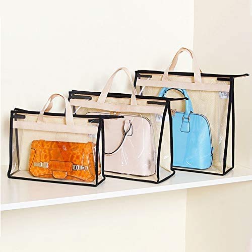 Olizee® Stylish Handbags Closet Space-Saving Storage Bag Organizer Purse Holder Pvc Dustproof Bag With Zipper And Handle(Upgraded Beige,Xl) #TOP6