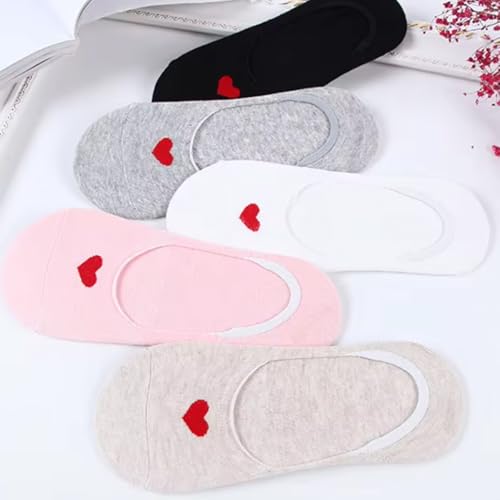 Women's No Show Socks – Cute Heart Pattern Low Cut Cotton Soft, Non-Skid Non-Slip, 5 Pack seamless Invisible Liner Socks with Silicone Edge2