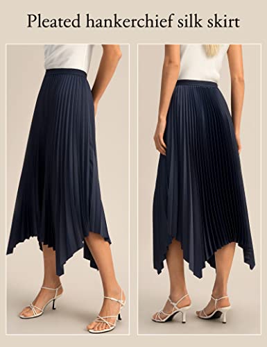 LilySilk Pleated Handkerchief Maxi Skirt Flowy Flare Irregular Hem Elastic Waist Midi A Line Dress Spring Summer Soft2