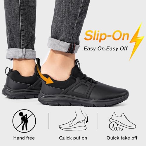 Non Slip Work Shoes for Mens Slip On Sneakers Waterproof Chef Kitchen Shoe Comfortable Slip Resistant Restaurant Footwear Hombre Zapatos de Trabajo, Black2