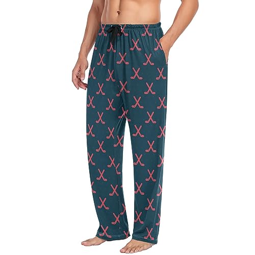 Ollabaky Pajama Pants Mens Ice Hockey Sport Pattern Sleep Lounge Pants Men Pajama Bottoms with Pockets, M - Thumbnail 4