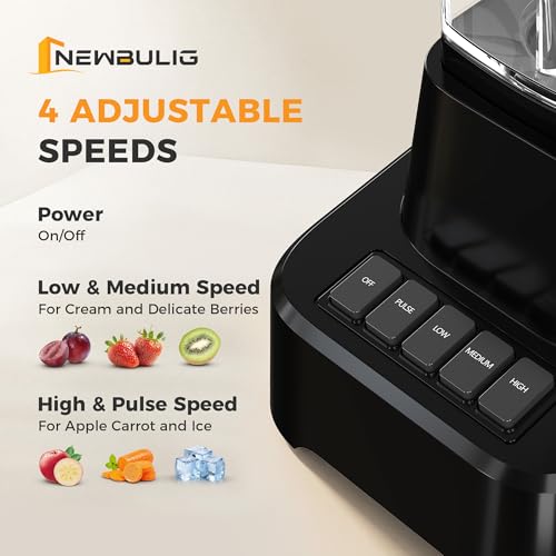 Image of NEWBULIG 6.8 Cup Professional Blender for Smoothies, Full-Size Kitchen Blender with 850 Peak Watts & 54oz Large Glass Pitcher, 4 Speeds with Pulse for Ice Crushing Frozen Fruits, Dishwasher Safe