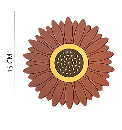 Image of Silicone Trivet Mat - Sunflower Hot Pot Holder Pads - Coasters for Kitchen - Placemat for Hot Dishes - Hot Pads for Table (Set of 4, Meduim, Brown)
