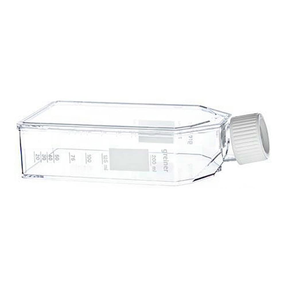 658980, CELLSTAR Polystyrene Culture Flask with Cell-Repellent Surface and White Standard Screw Cap, 250mL, 75cm2, Pack of 15