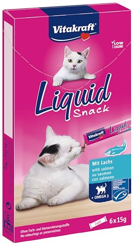 Vitakraft Liquid Snack - Friandise pour Chat au Saumon + Omega 3 - Lot de 11 boîtes de 6 sachets de 15g - Image 3