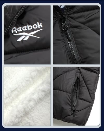 Image of Reebok Girls Heavyweight Quilted Cropped Puffer Parka with Sherpa Lining | Plush Faux-Fur Trim, Wind-Blocking Hood, Deep Pockets for Warm Hands, Modern Silhouette for School and Cold Days