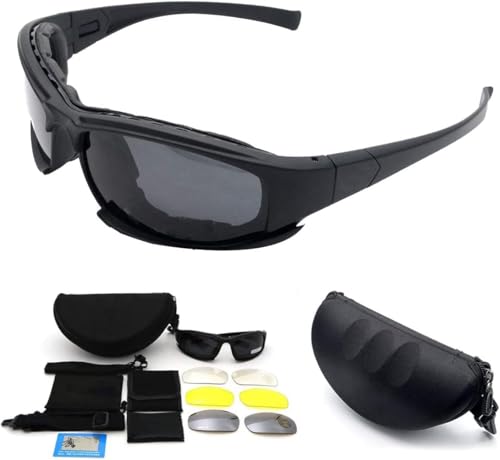 Riloer Gafas tácticas polarizadas, gafas eclipse solar, gafas militares gafas, de sol del ejército con 4 lentes originales de tiro para hombres y mujeres en carreras ciclismo esquí pesca