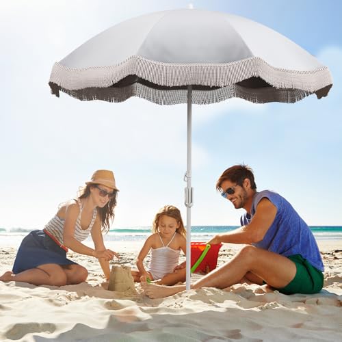 Tangkula 6.5FT Beach Umbrella with Fringe