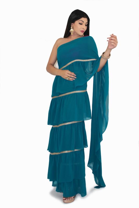 CLOSET CIRCUS Laila Women’s Pre-Stitched Saree with Stitched Blouse – Stylish Ready-to-Wear Saree for Weddings, Parties, and Festive Occasions