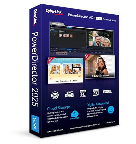 Image of CyberLink PowerDirector 2025 Ultra | Easy AI Video Editing | Easy-to-Use Video Editing Software for Windows With Visual Effects | Slideshow Maker | Screen Recorder | Box with Download Code