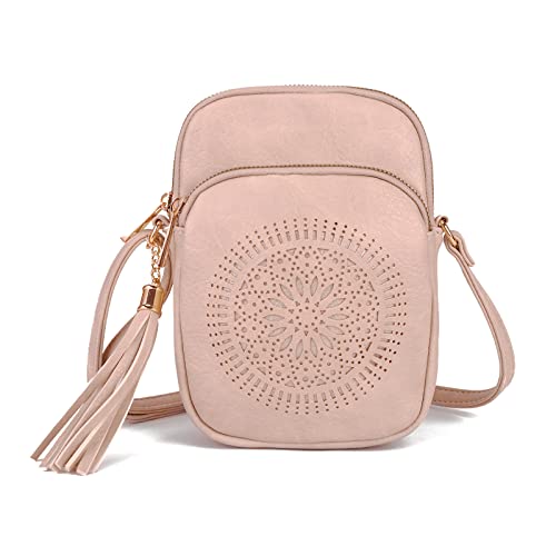GLITZALL Petit sac à bandoulière avec poches multiples, sac à bandoulière à pompons creux, sac à main pour femme tendance, rose, Small