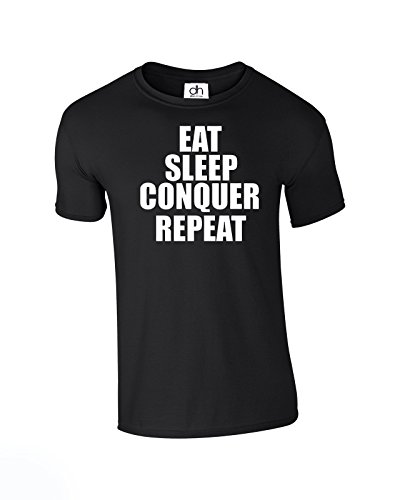 H&D Eat Sleep Conquer Repeat Unisex XS-3XL 4 Colours Tshirt (Conquer,T-Shirt) Black