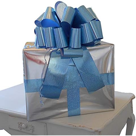 Jaffa Imports MEGA GIANT CAR BOW (16 inch) + 6 METRES of RIBBON for Cars, Bikes, Big Birthday & Christmas Gifts - HOLOGRAPHIC BLUE Cover