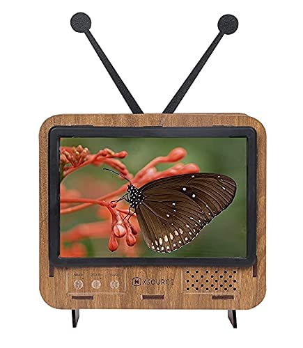 Wooden Mobile Phone Screen Amplifier 3D HD Video Magnifier Stand, Retro TV Style Smartphone Holder with Sound Booster Speaker Effect, Portable Folding Mobile Stand for Movies. (Brown)-image-46