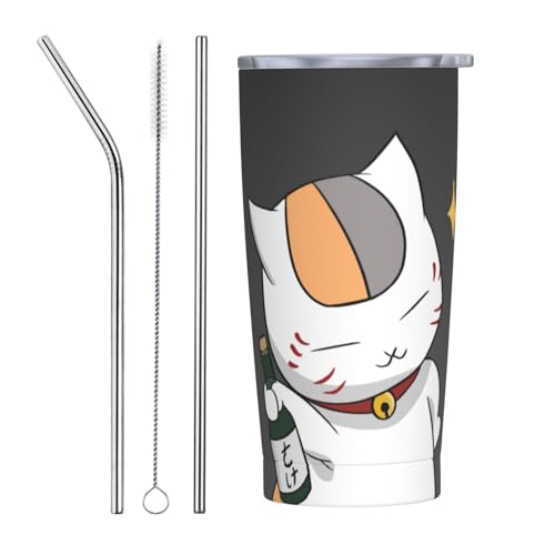 ニャンコ先生 夏目友人帳 アニメ ストロー&ストローブラシ付き マグカップ コーヒーカップ 600ml コンビニカップ タンブラー ステンレス製 保冷 保温 車用 蓋付き 持ち運び 水筒 大容量 直飲み キャラクター 人気 プレゼント