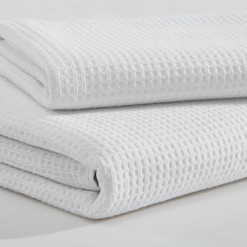 Calvin Klein – Bath Sheets, Soft Cotton with Textured Waffle Front & Terry Back, Lightweight 650 GSM – 2-Piece Towel Set with Hanging Loop (Eternity White) - Thumbnail 2
