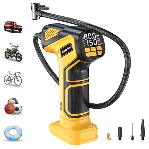 Ecarke Cordless Tyre Inflator: Air Compressor for De Walt 20V Battery Max 10Bar(150 PSI)- Portable Electric Air Pump with Digital Pressure Gauge for Car Motorcycle Bike Sports Ball etc(Tool Only)
