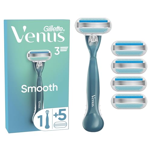 Gillette Venus Rasoir Pour Femme Smooth, Manche Réutilisable Et Compatible Avec Les Recharges Venus, Lot De 5 Rechanges A 3 Lames, Bande Lubrifiante Pour Protéger La Peau, Rasage De Près Confortable