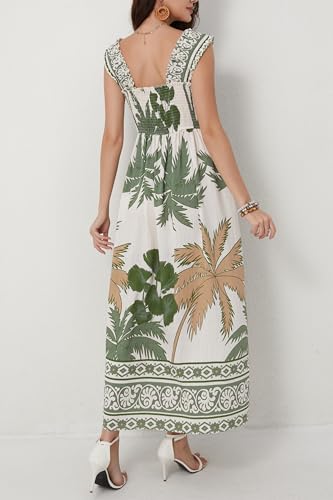 Image of Women Summer Boho Maxi Dress Casual Hawaiian Sleeveless Square Neck Beach Vacation Dresses