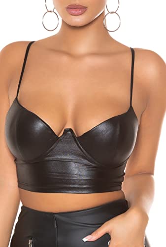 Koucla Top Wetlook Crop Top Débardeur Bustier, Noir , M