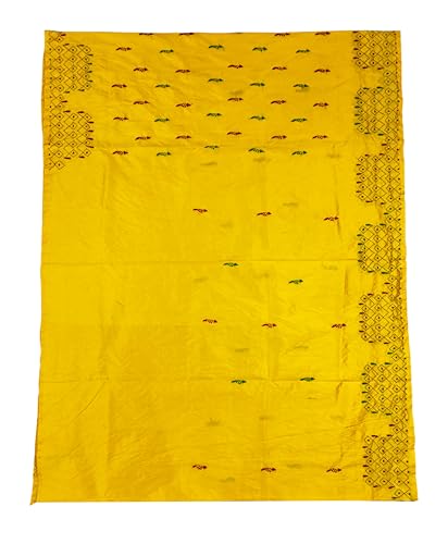 Image of SHRISTI CLOTHINGS Women's Hand Embroidered Cotton Silk Kantha Stitch Saree with Blouse Piece (SB4200924 YELLOWD93)