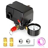 MEANLIN MEASURE Air Compressor Pressure Switch Control Valve 110-150 PSI 110V-240V 4-way Replacement Parts With 0-200 Pressure gauge and Safety Pressure Relief Valve