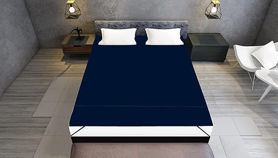 Waterproof Double Bed Sheet/Protector Cover with Elastic Strap on 4 Sides Bed Protecting Mat King Size Mattress (75 * 72 inches) (Navy Blue)-image-2
