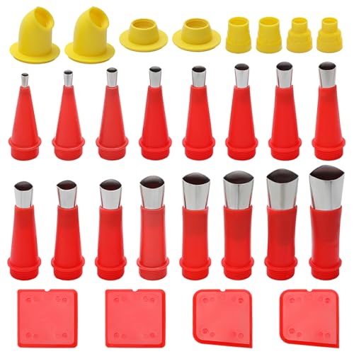 Aplicador de Boquilla de Calafateo,28 Piezas Boquillas de Sellado de Silicona de Acero Inoxidable Kit de Herramientas de Boquilla de Goma Integrada Universal