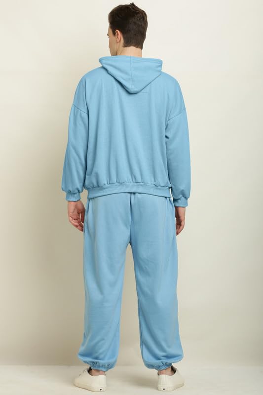 Image of Men's Fleece Long Sleeve Pullover Hoodies Set Full Length Winter Nightwear Pajama and Hoodie Set Tracksuit Gym Suit Night Suit