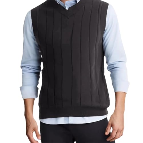 Men's V-Neck Striped Pullover Sweater Vest Stylish Classic Warm Business Casual Waistcoat