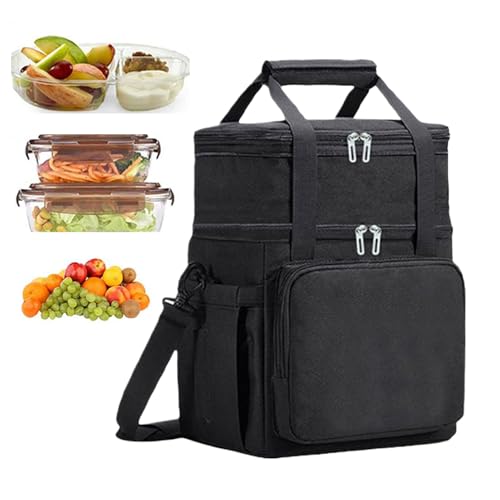 Sghtil Bolsa nevera para almuerzo, trolley térmico, portátil, ampliable, aislada, impermeable, doble compartimento con hombro para trabajo, viajes, almuerzo, excursiones al aire libre