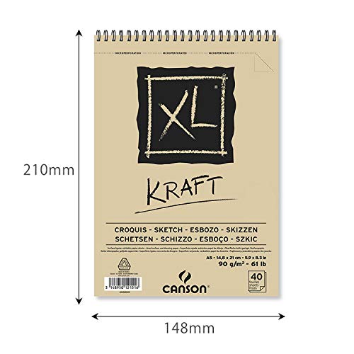 Bloco Espiralado XL A5 90g/m², Canson, 60082832, Kraft, 40 Folhas