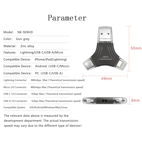 Clé USB multi-interface en alliage triangulaire premium 64Go transfert rapide pour iPad et PC - 7