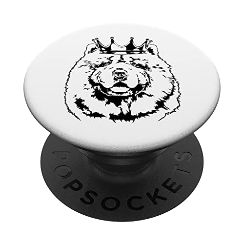 Funny Proud Chow Chow with crown dog mom dog PopSockets Swappable PopGrip, Black
