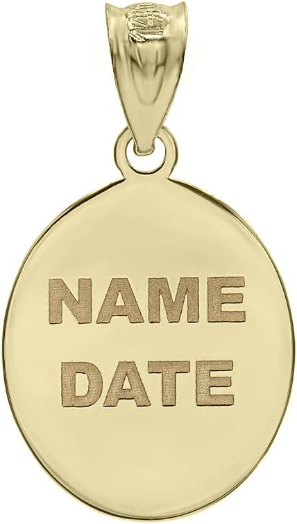 10K or 14K Yellow, White, or Rose Gold Personalized Name My Baptism Dove Cross Engravable Oval Charm Pendant - Choice of Metal