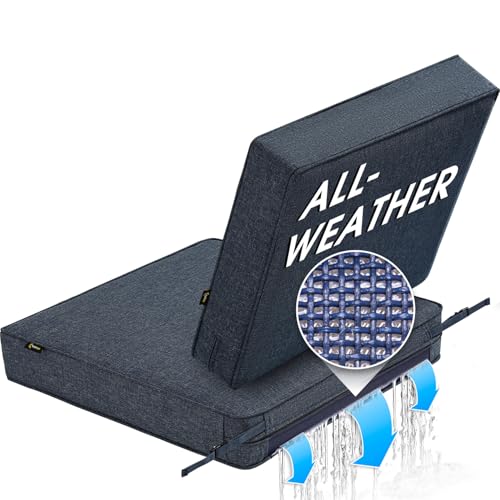SUNROX All-Weather DryFast Foam Outdoor Patio Furniture Cushions, FadeShield Water Resistant Deep Seat Cushion with DryMesh Drainage, Durable Low Maintenance Couch Cushion, 23"x26"x4" Heather Indigo