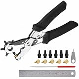 Heavy Duty Revolving Punch Plier Kit, Diyife Leather Hole Punch Set with Replaceable Base/Punching Head, for Belts, Watch Bands, Saddles, Shoes, Fabric, DIY Home or Craft Projects, Black