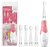 Elektrische Zahnbürste Kinder, Schall Zahnbürste 2 Mins Smart Timer, Buntes LED-Licht, Batteriebetrieben Zahnbürste für Jungs Mädchen, IPX7 wasserdicht, Seago 513 (Rosa)
