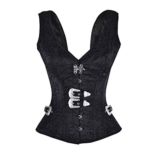 Corset steampunk pour femme en simili cuir noir et lacets ajustables