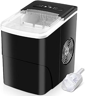 Ice Maker Machine Counter Top, Ice Machine Ready in 6-13 Mins Ice Cubes 12kg in 24 Hrs, Ice Machines for Home, No Plumbing Required, Includes Scoop and Removable Basket, Ice Cube Makers, Black
