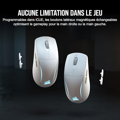 Corsair M75 Wireless RGB Souris de Jeu FPS Légère – 26 000 DPI – Boutons Latéraux Interchangeables – Compatible iCUE – PC – Blanc