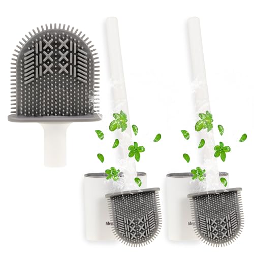 IDEAL CLEAN 2 Scopini Bagno Wc con Vaschetta di Raccolta - Scopini Wc Silicone con Supporto da Parete - Spazzoloni Bagno Wc Flessibile con Setole Efficaci e Delicate