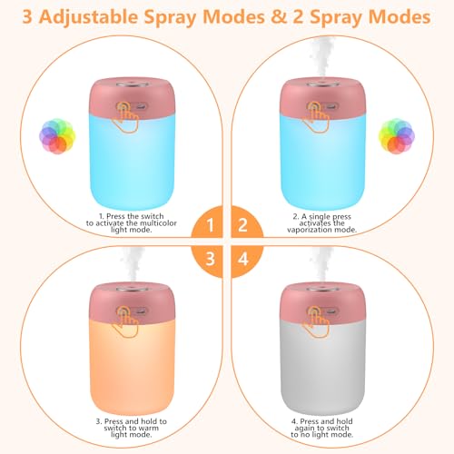 Image of Portable Small Humidifier, 650ml Plant Humidifier, Deep Pink