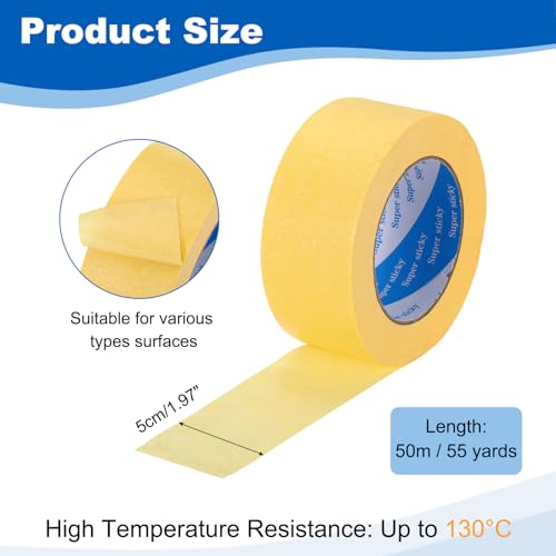 Image of PATIKIL Painters Tape 2 Inch x 55 Yards, Adhesive Masking Tape Yellow Paint Tapes for Wall Painting DIY Artist Craft Arts Decoration Labeling