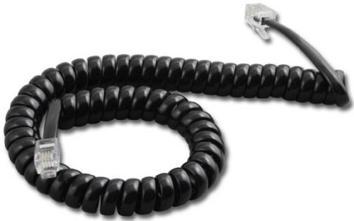 Chargeline Telephone Curly Cord, 2m, 3m and 5m Black and White (2m, Black)
