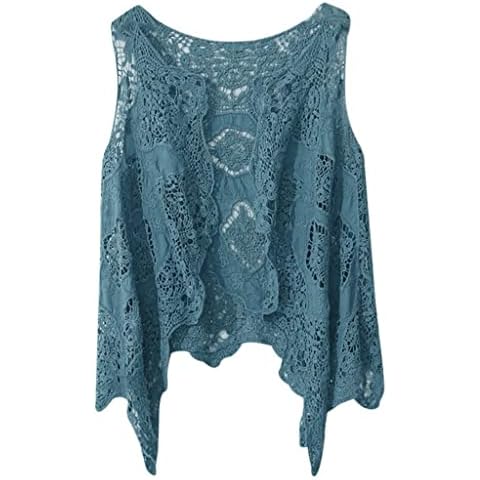 Women Fashion Summer Open Stitch Cardigan Crochet Vest Blouse Top Light Jacket Lace Sleeveless Jacket Women Cardigan for Special Occasion UK Size Navy Cover
