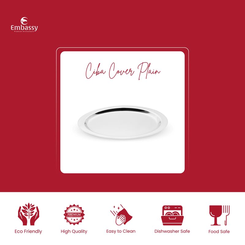 Image of Embassy Stainless Steel Multipurpose Lid /Ciba Cover | Set of 4 | Size 7 to 10 | Cover /Lid for Utensils, Tava, Topes, Kadhai, Pots and Pans | Stackable Steel Lids
