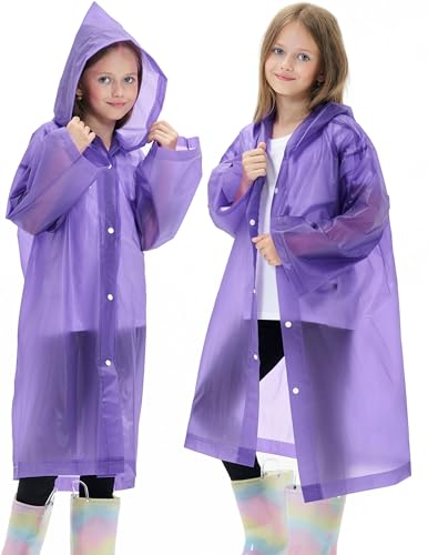 Image of 2 Pack Reusable Waterproof Raincoat EVA Emergency Rain Ponchos One Size Rain Jacket for Children, Boys and Girls