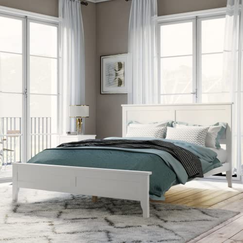 Harper & Bright Designs Queen Bed Frame with Headboard and Footboard, Queen Size Platform Bed with Wood Slats Support, No Box Spring Needed (White)