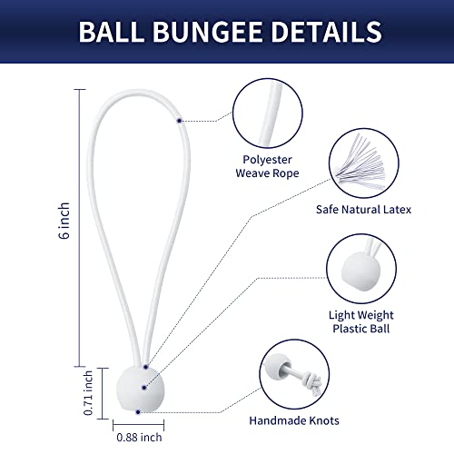 EMEKIAN Tarpaulin Bungee Balls 20pk, 6" / 15cm Heavy Duty UV Resistant Tarp Bungee Cord with Balls - Image 2